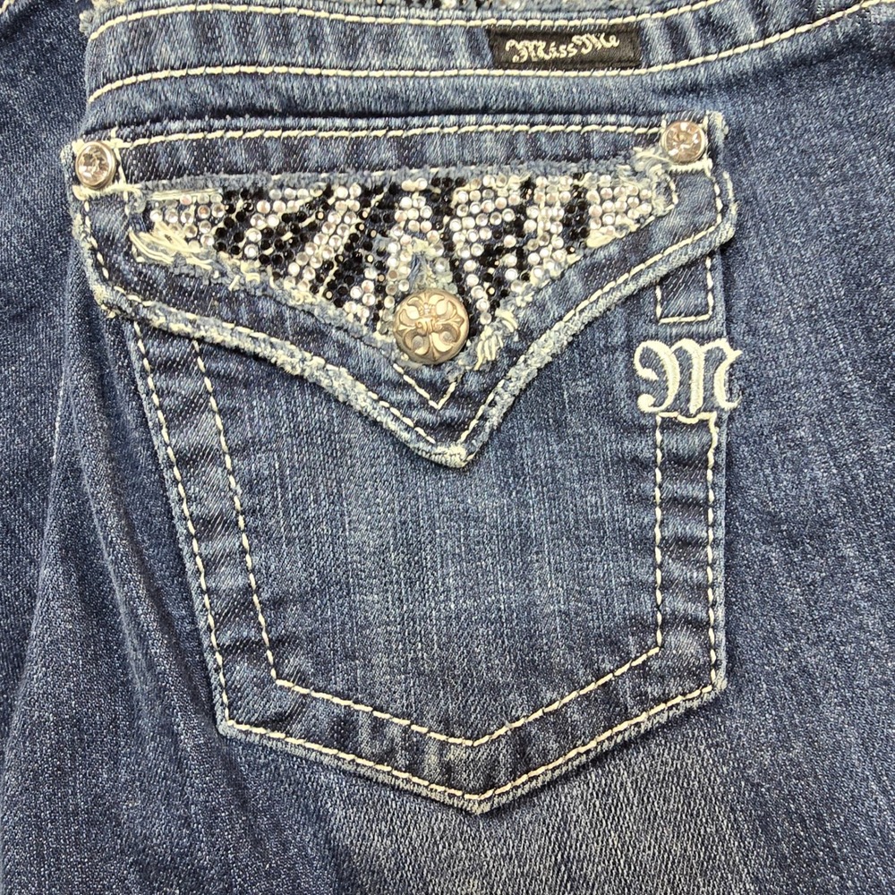 Miss Me Bootcut Jeans Womens 29 Dark Wash Rhinestone Embellished Y2K Bling B - Picture 5 of 13